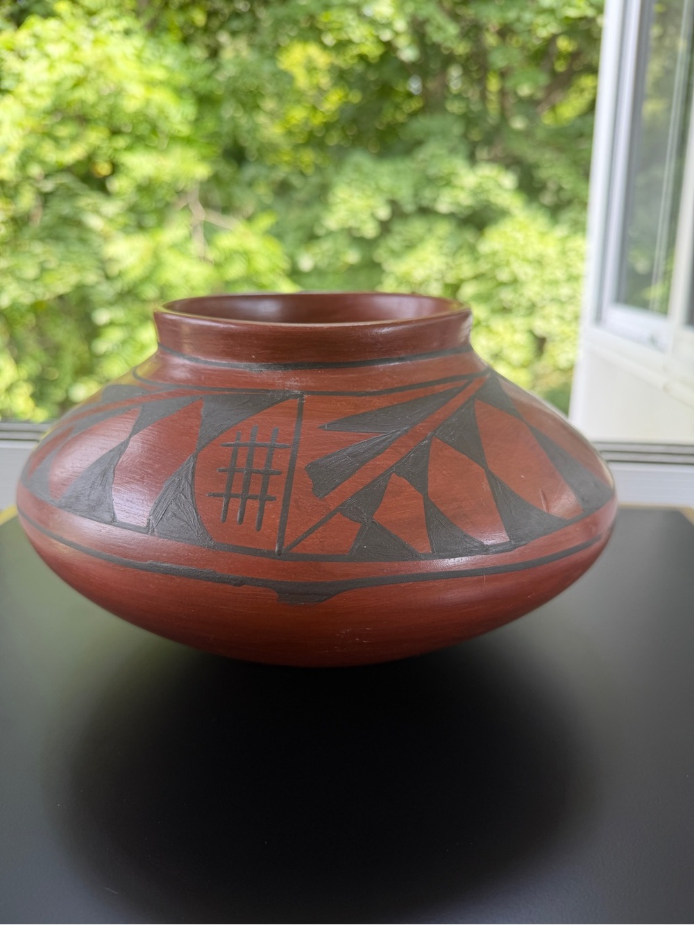 Handcrafted m Decorative Corona vase with Black Geometric Pattern